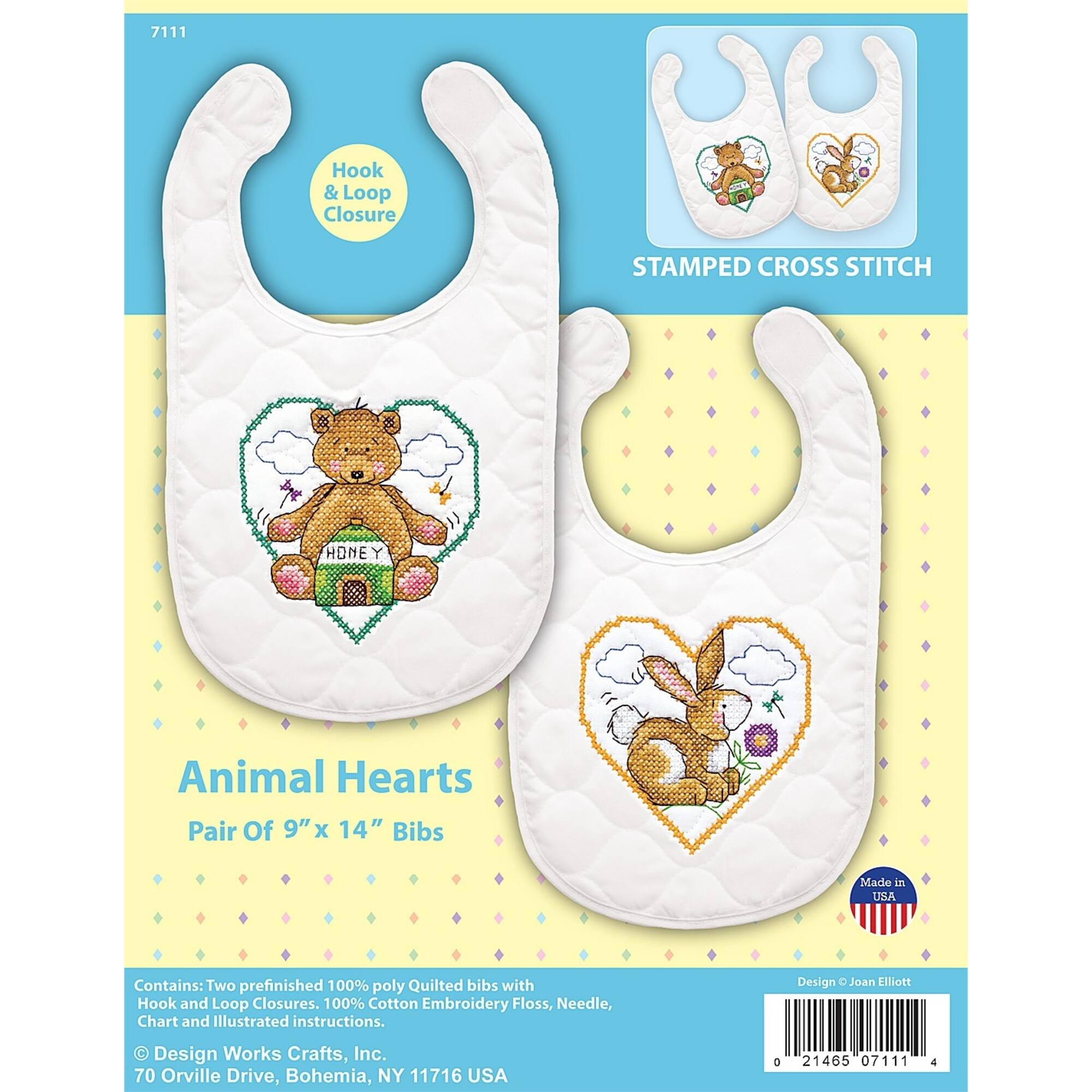 Design Works™ Animal Hearts Bibs Stamped Cross Stitch Kit